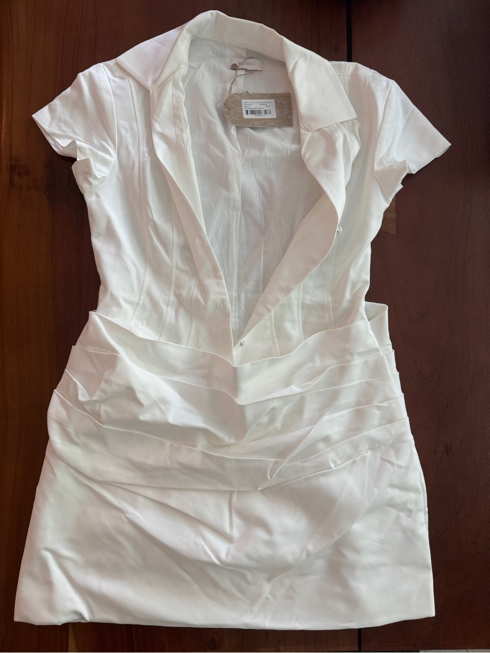 Meshki White Tailored Mini Dress with V-Neck Collar